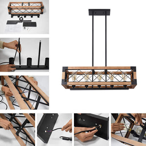 LightFixturesUSA-5-Light Wood Box Rectangle Chandelier Modern Farmhouse-Chandelier--