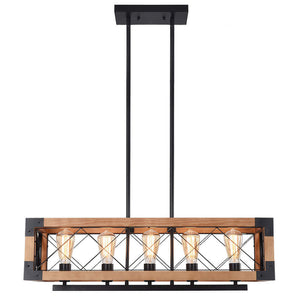 LightFixturesUSA-5-Light Wood Box Rectangle Chandelier Modern Farmhouse-Chandelier--
