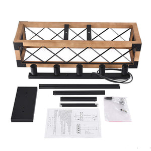 LightFixturesUSA-5-Light Wood Box Rectangle Chandelier Modern Farmhouse-Chandelier--