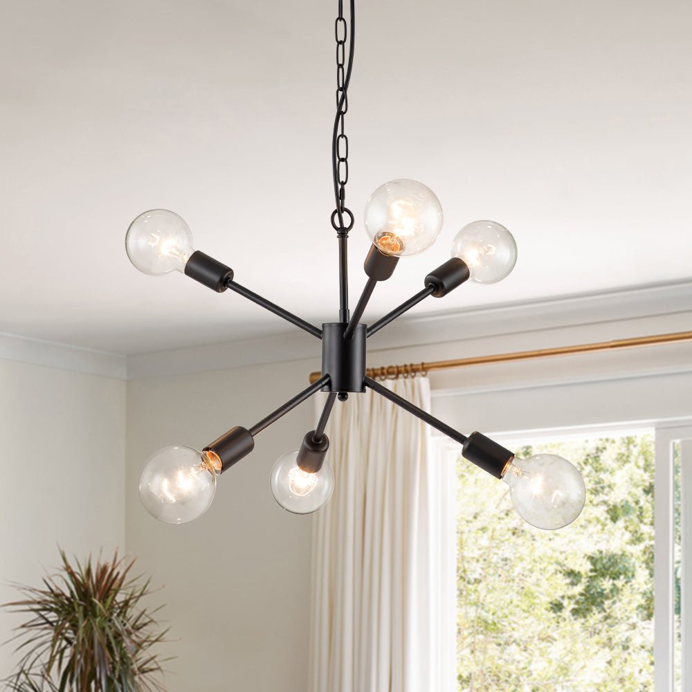 6-Light Brass Black Hanging Chain Sputnik Chandelier, LightFixturesUSA