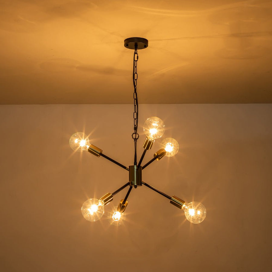 LightFixturesUSA-6-Light Brass Black Hanging Chain Sputnik Chandelier -Chandelier-Black-
