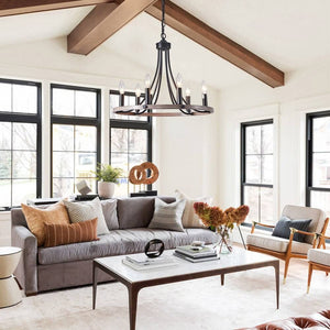 LightFixturesUSA-6-Light Farmhouse Wagon Wheel Chandelier-Chandelier--