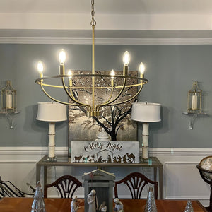 LightFixturesUSA-6-Light Round Candle Style Chandelier-Chandelier-Brass-
