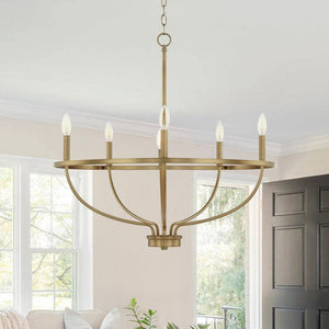 LightFixturesUSA-6-Light Round Candle Style Chandelier-Chandelier-Brass-