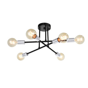 LightFixturesUSA-6-light Semi Flush Sputnik Light Fixture-Ceiling Light-Black+Chrome-