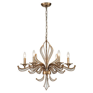 LightFixturesUSA-6-Light Vintage Candle Style Chandelier Crystal Beads-Chandelier-6-Lt-Antique