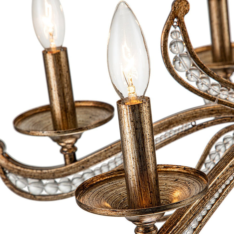 LightFixturesUSA-6-Light Vintage Candle Style Chandelier Crystal Beads-Chandelier-6-Lt-Antique