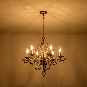 LightFixturesUSA-6-Light Vintage Candle Style Chandelier Crystal Beads-Chandelier-6-Lt-Antique