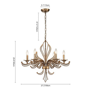 LightFixturesUSA-6-Light Vintage Candle Style Chandelier Crystal Beads-Chandelier-6-Lt-Antique
