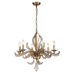 LightFixturesUSA-6-Light Vintage Candle Style Chandelier Crystal Beads-Chandelier-6-Lt-Antique
