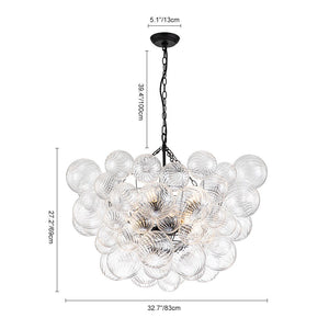 LightFixturesUSA-8-Light Cluster Ribbed Glass Globe Bubble Chandelier-Chandelier-8-Lt-Black