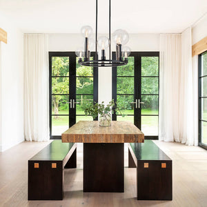 LightFixturesUSA-8-Light Glass Globe Wagon Wheel Chandelier-Chandelier-Black-