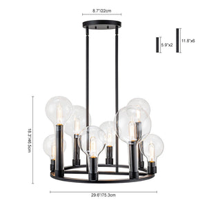 LightFixturesUSA-8-Light Glass Globe Wagon Wheel Chandelier-Chandelier-Black-