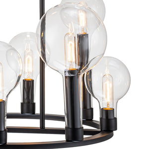 LightFixturesUSA-8-Light Glass Globe Wagon Wheel Chandelier-Chandelier-Black-