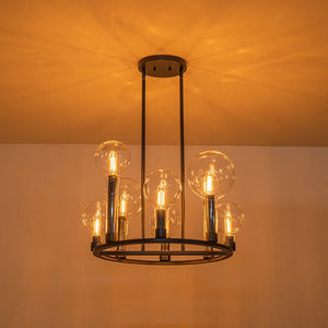 LightFixturesUSA-8-Light Glass Globe Wagon Wheel Chandelier-Chandelier-Black-
