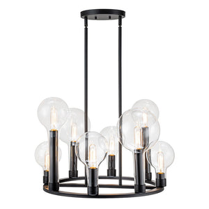 LightFixturesUSA-8-Light Glass Globe Wagon Wheel Chandelier-Chandelier-Black-