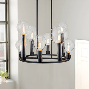 LightFixturesUSA-8-Light Glass Globe Wagon Wheel Chandelier-Chandelier-Black-