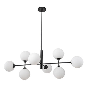 LightFixturesUSA-8-Light Linear Sputnik Frosted Glass Globe Chandelier -Chandelier-Black-