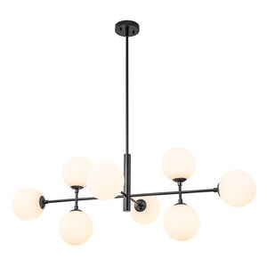 LightFixturesUSA-8-Light Linear Sputnik Frosted Glass Globe Chandelier -Chandelier-Black-