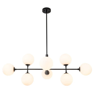 LightFixturesUSA-8-Light Linear Sputnik Frosted Glass Globe Chandelier -Chandelier-Black-