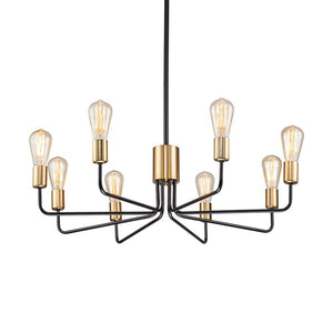 LightFixturesUSA-8-Light Mid Century Black Brass Sputnik Chandelier-Chandelier--