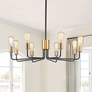 LightFixturesUSA-8-Light Mid Century Black Brass Sputnik Chandelier-Chandelier--