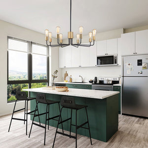 LightFixturesUSA-8-Light Mid Century Black Brass Sputnik Chandelier-Chandelier--