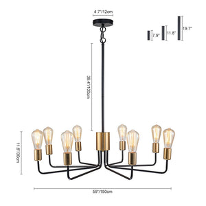 LightFixturesUSA-8-Light Mid Century Black Brass Sputnik Chandelier-Chandelier--