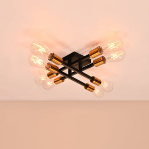 LightFixturesUSA-8-Light Sputnik Linear Semi Flush Mount-Ceiling Light-Black Brass-