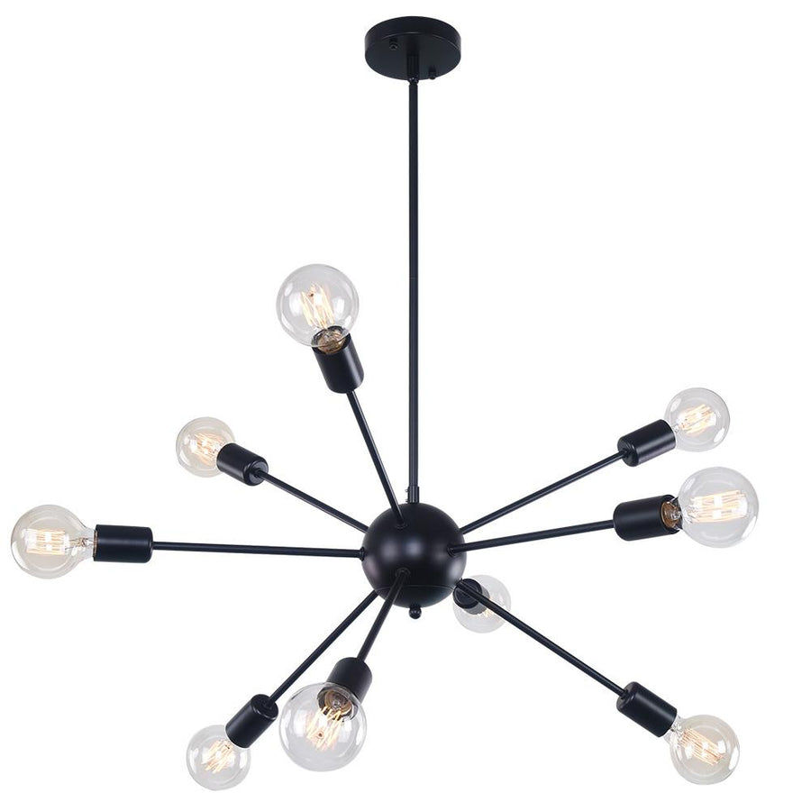 LightFixturesUSA-9-light Mid-century Sputnik Light Fixture-Chandelier-Black-