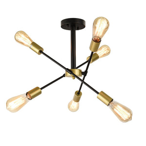LightFixturesUSA-Adjustable Sputnik Semi Flush Ceiling Light-Ceiling Light-Black and Brass-