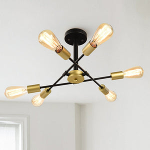 LightFixturesUSA-Adjustable Sputnik Semi Flush Ceiling Light-Ceiling Light-Brass-