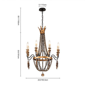 LightFixturesUSA-Antique Wood Beaded Empire Chandelier-Chandelier--
