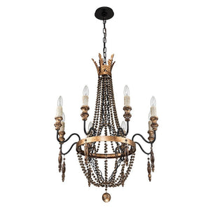 LightFixturesUSA-Antique Wood Beaded Empire Chandelier-Chandelier--