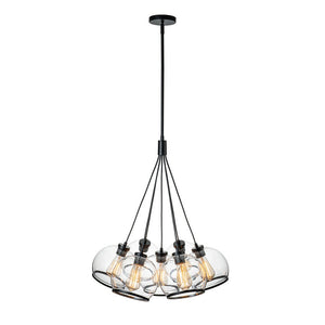 LightFixturesUSA-Black 7-Light Cluster Clear Glass Globe Chandelier-Chandelier-Black-