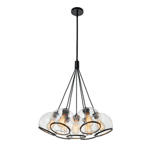 LightFixturesUSA-Black 7-Light Cluster Clear Glass Globe Chandelier-Chandelier-Black-