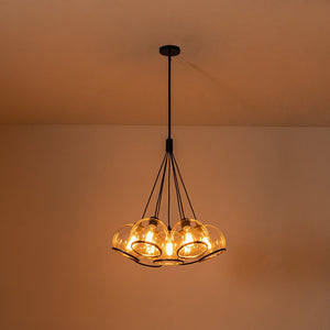 LightFixturesUSA-Black 7-Light Cluster Clear Glass Globe Chandelier-Chandelier-Black-
