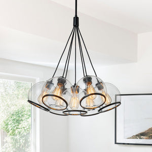 LightFixturesUSA-Black 7-Light Cluster Clear Glass Globe Chandelier-Chandelier-Black-