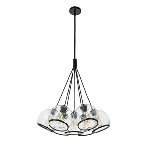 LightFixturesUSA-Black 7-Light Cluster Clear Glass Globe Chandelier-Chandelier-Black-