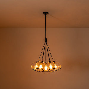 LightFixturesUSA-Black 7-Light Cluster Clear Glass Globe Chandelier-Chandelier-Black-