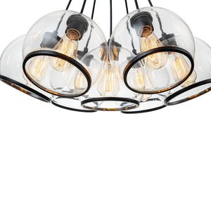 LightFixturesUSA-Black 7-Light Cluster Clear Glass Globe Chandelier-Chandelier-Black-