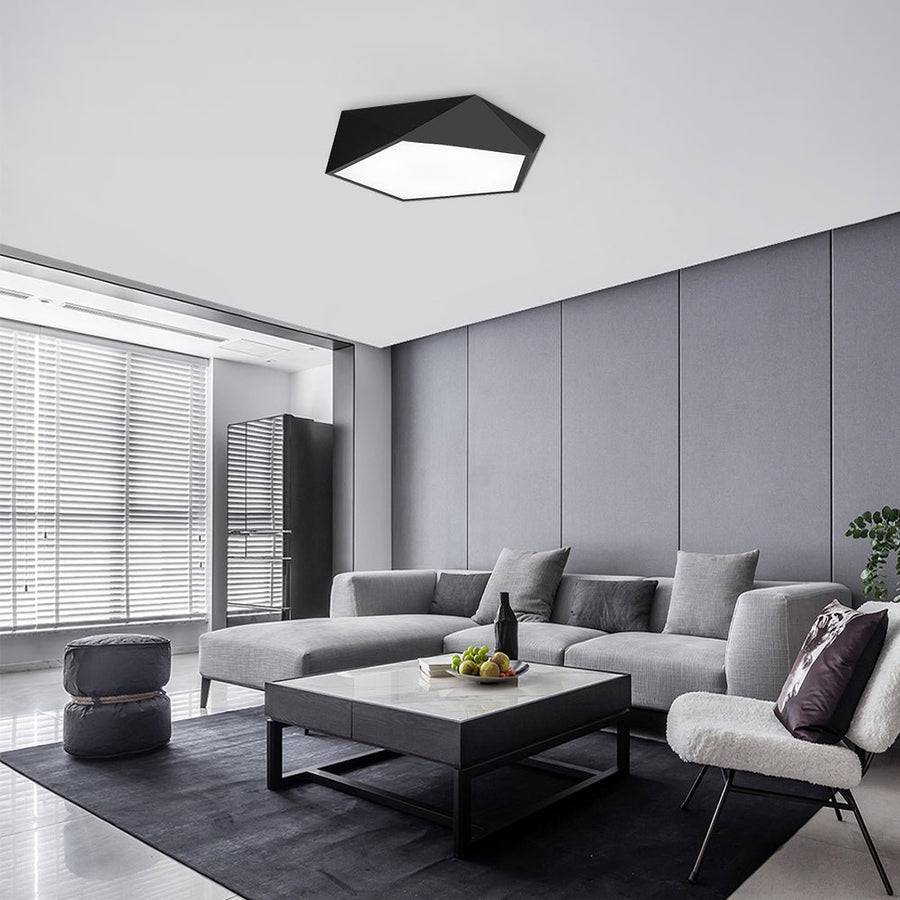 LightFixturesUSA-Black Geometric LED Flush Ceiling Light-Ceiling Light--