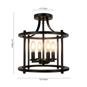LightFixturesUSA-Black Round Lantern Semi Flush Mount Lighting-Ceiling Light--