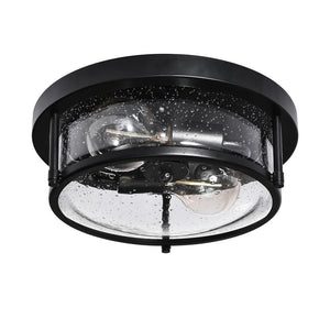 LightFixturesUSA-Black Seeded Glass Flush Mount-Ceiling Light--