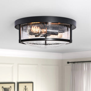 LightFixturesUSA-Black Seeded Glass Flush Mount-Ceiling Light--