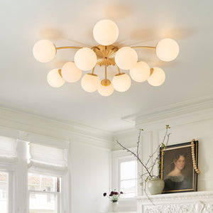 LightFixturesUSA-Blossom 12-Light Opal Glass Bubble Semi Flush Chandelier-Chandelier-12-Lt-Brass