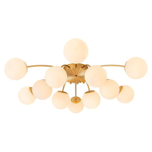 LightFixturesUSA-Blossom 12-Light Opal Glass Bubble Semi Flush Chandelier-Chandelier-12-Lt-Brass