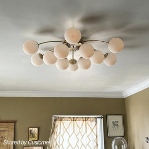 LightFixturesUSA-Blossom 12-Light Opal Glass Bubble Semi Flush Chandelier-Chandelier-12-Lt-Brass