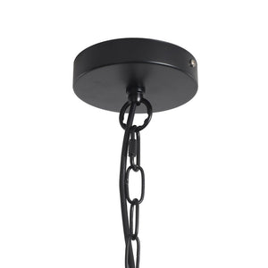 LightFixturesUSA-Boho 4-Light Wood Beaded Lantern Pendant-Chandelier-Brown Wood + Matte Black Metal-
