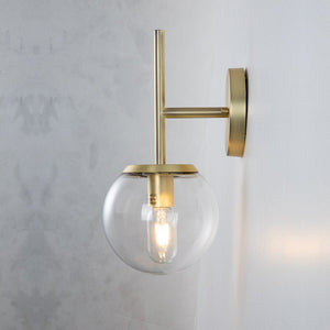 LightFixturesUSA-Brass 1-Light Glass Globe Wall Light-Wall Sconce-Clear-